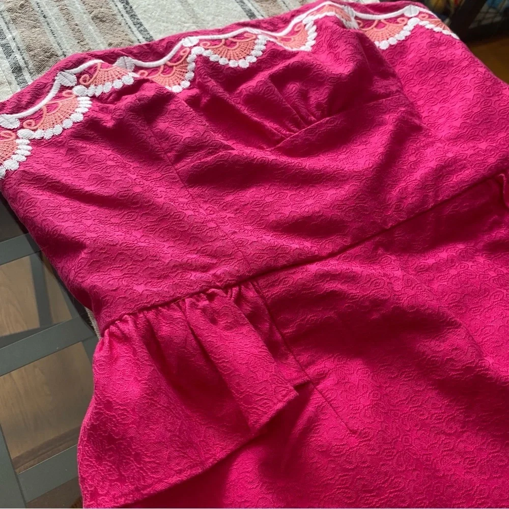 Lilly Pulitzer Azalea Pink Strapless Embroidered Peplum Maybell Dress 4 - Picture 5 of 16